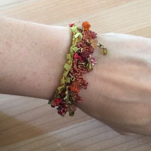 Pink & Green Flower Bracelet, Metal Clasp